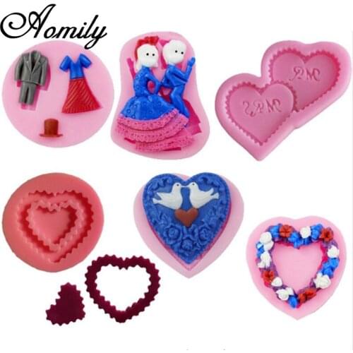 Aomily 6pcs/Set Wedding Cake Fondant Silicone Mold Sweet Candle Sugar Craft Tool Chocolate Cake Mould Kitchen DIY Baking Tool