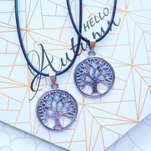 Bohemian Geometric Round Metal Tree Pendant Necklace Fashion Neck Jewelry Choker Rope Link Women Men Necklace Accessories Gift