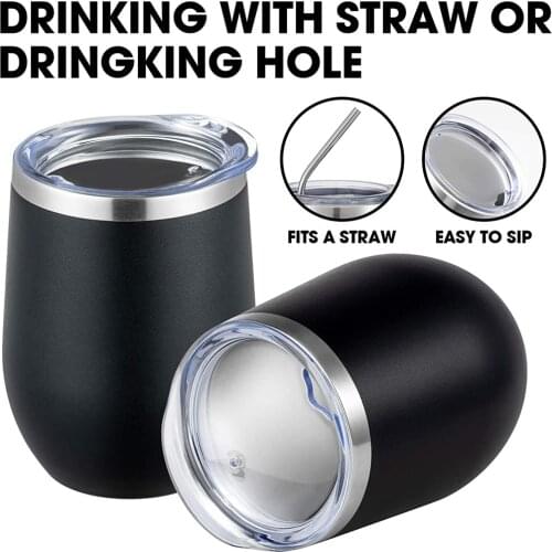 Stainless Steel Double-layer U-shaped Eggshell Thermos Cup Insulated Wine Glass With Lid Champagne Glass Cocktail Cup