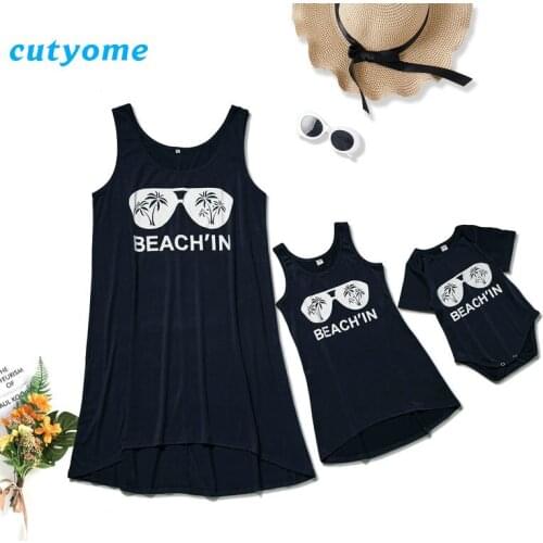 Women Kid Baby Girls Sleeveless Dress Family Look Matching Outfits Bech'in Letter Mommy And Me Summer Dresses Clothes Romper
