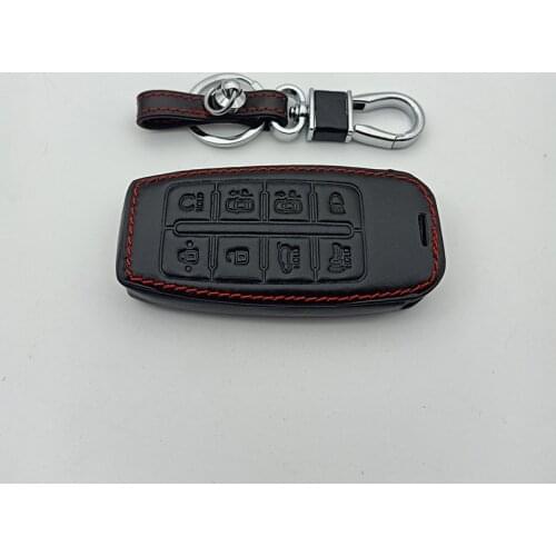 Leather Car Key Cover For Hyundai Genesis G80 GV80 2019 2020 8 Buttons Keychain Holder Smart Remote Control Fob Protector Case