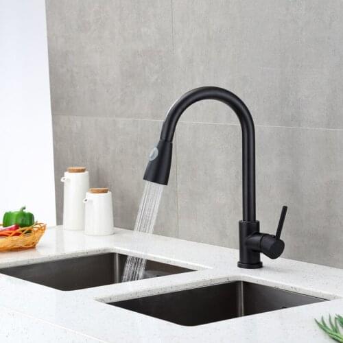 Kitchen Faucets Silver Black Single Handle Pull Out Kitchen Tap Single Hole Handle Swivel 360 Degree Water Mixer Tap Mixer Tap