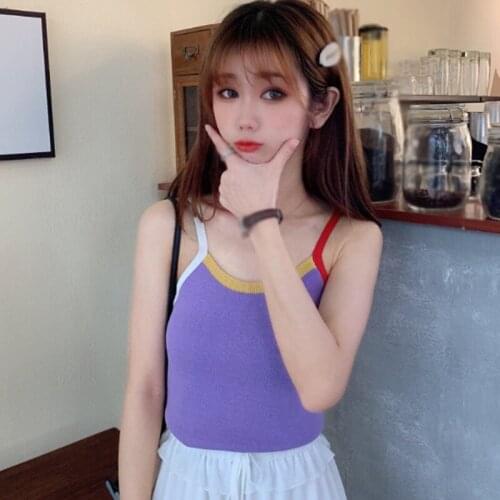 Fashion New Sexy Fresh Contrast Color Knit Camisole Bottoming Vest New