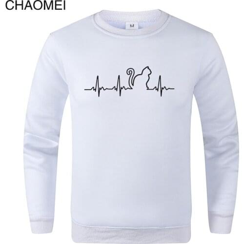 2019 Autumn Winter Warm Fleece Sweatshirt Men/Women Cat Heartbeat Print Sweatshirts Cats Pullove Homme Hoodie C52