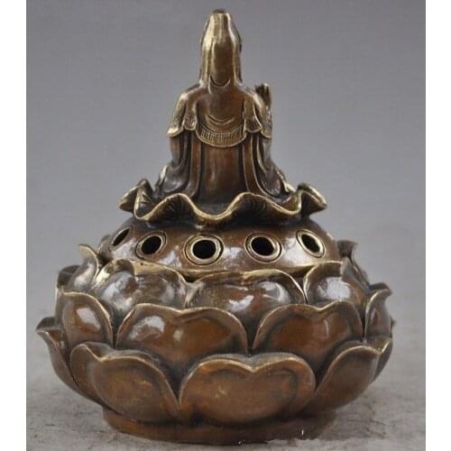 Marked Buddhism Brass lotus seat Bodhisattva Kwan-Yin GuanYin s 150mm Height Garden Decoration 100% real Brass Bronzeroom Art