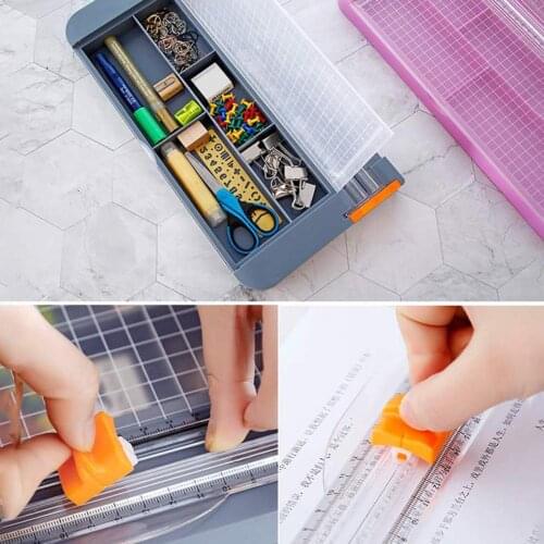 Portable Manual A4 Paper Trimmer Cutter Storage Box Photo Label Cutting Machine With a 5-grid 2-size case,used to hold the knife