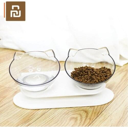 Youpin Cat Bowl Transparent Double Bowl Cat Food Bowl Water Bowl Dog Bowl Dog Food Bowl Inclined Mouth Protecting Spine