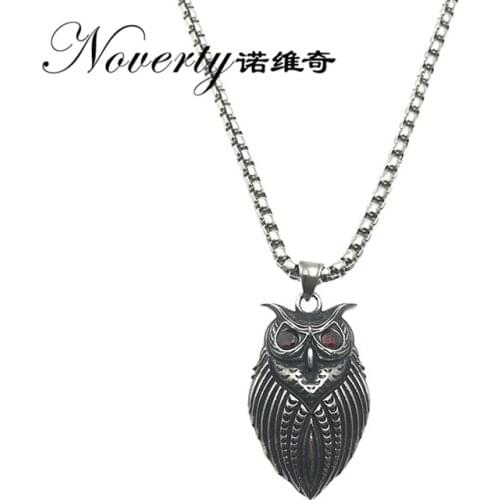 Retro Fashion Punk Men Personality Lovers Owl Titanium Pendant Necklace Hip-hop Rock Cool Style Gifts ZMXL025