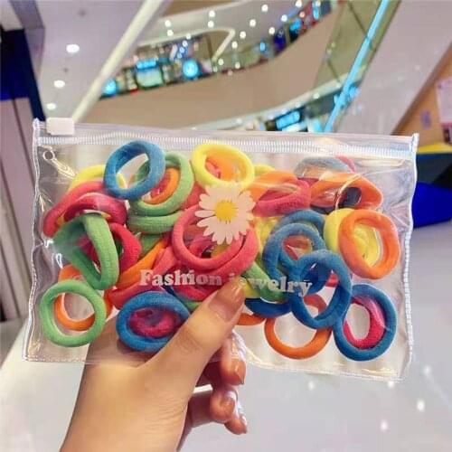 Fashionable And Simple Womens Hair Rope 50 Pieces of Small Daisy Packaging Color Nylon Towel Hair Ring 2021 Trend Party gift