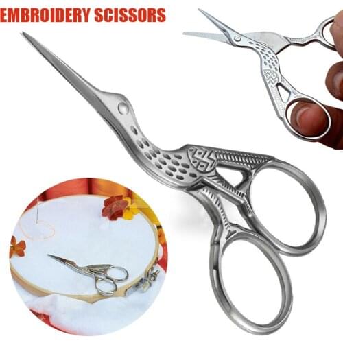Silver Stork Embroidery Scissors Cross Stitch Sewing Needlework Stainless Steel Vintage Embroidery Scissor Nail Art Styling Tool