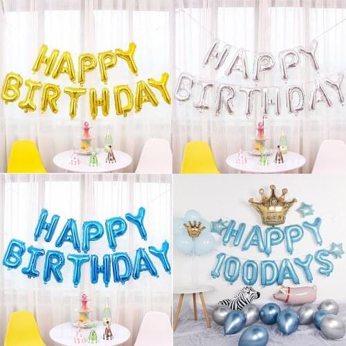 Happy birthday party foil balloon 16 inch letter gold and silver rose gold helium balloon birthday party decorated balloon globe