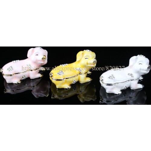 Little Pig Bejewelled Crystal Metallic Hinged Trinket Box Pretty Piggy Piglet Gifts Decorative Pig Jewelry Boxes Pig Ring Holder