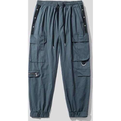 New Spring Overalls Mens Leggings Pants Ins Hong Kong Style Brand Loose Drawstring Leggings Boys Casual Pants Green Black Gray