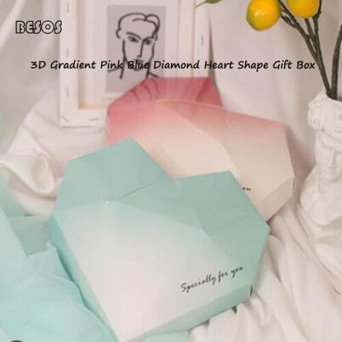 High-end 3d Fold Gift Box Gradient Pink Blue Diamond Heart Shape Wedding Party Birthday Candy Jewelry Perfume Cardboard Gift Box