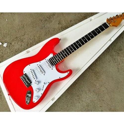Top quality FPST-1011 red color solid body white pickguard rosewood fretboard 6 strings electric guitar, Free shipping