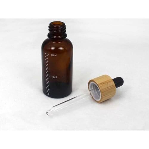 30ml amber dropper bottle with tick mark bamboo lid