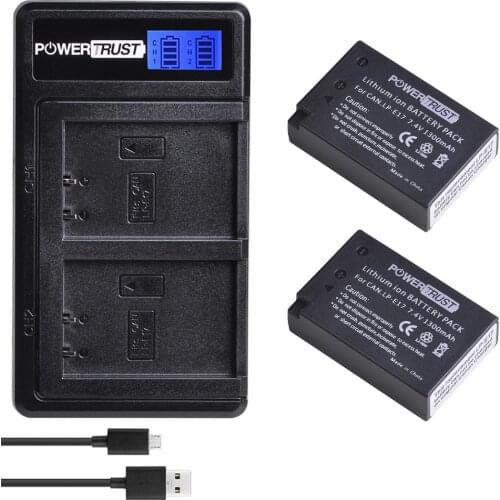 PowerTrust LP-E17 LPE17 LP E17 Battery + Fast LCD USB Charger for Canon EOS M3 M5 M6 Rebel T6i T7i EOS 77D 750D Batteries