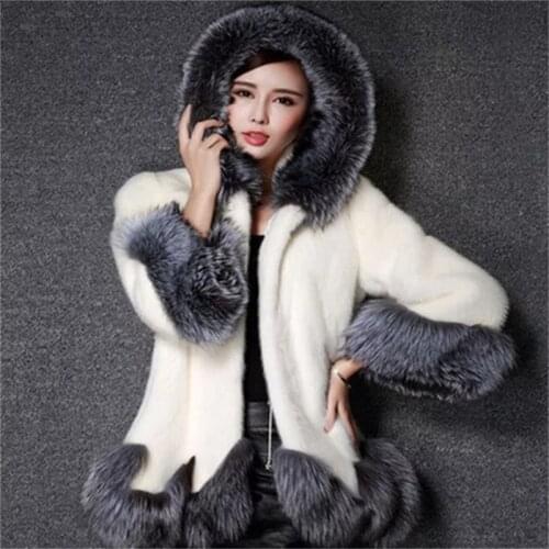 Fur faux fur women European and American new ladies faux fur coat faux fur rabbit fur fox fur winter hooded fur coat faux fur