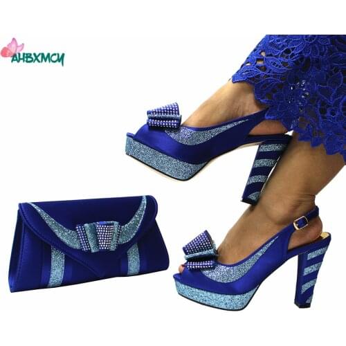 2022 Spring New Arrivals Slingbacks High Quality Comfortable Heels Sandals Matching Bag Set in Royal Blue Color for Wedding