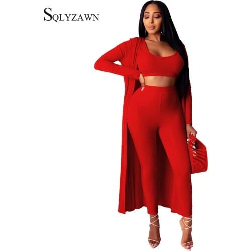 Autum Jacket Three Piece Suit for Women Clothes Tracksuit Casual Long Sleeve Coat + Crop Top+ Pencil Pants 3 Piece Set Outfits
