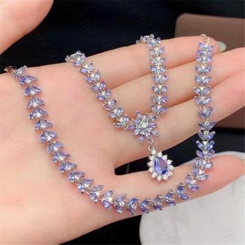 Ladies New Natural Tanzanite Pendant Necklace 925 Silver Simple Elegant Fashion Trend