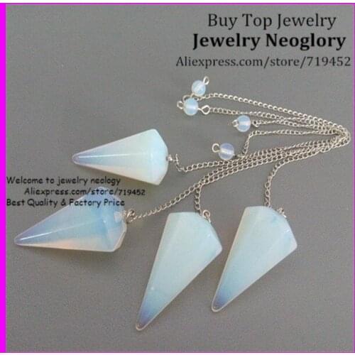 10PCS Opal Opaline Pendulum Crystal Quartz Pendant with Chain Powerful Healing Point Chakra Reiki Pendant Pendulum for Dowsing