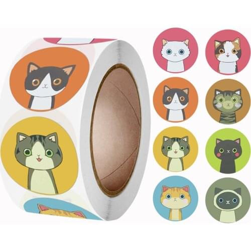 100-500pcs Cute Sticker Cat Animal Cartoon Label Gift Decoration School Reward Encourage Students Thank You For The Sticker