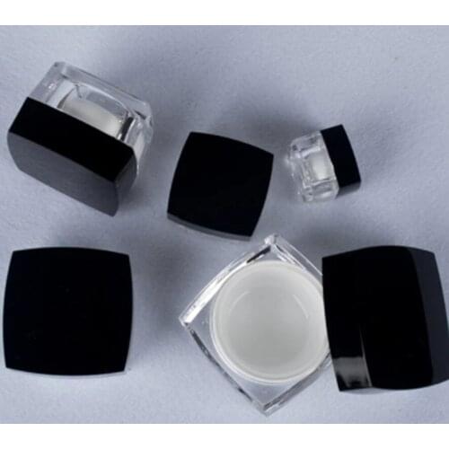 100pcs 15g Acrylic Jars For Cosmetic Refillable Bottle With Black Cap Square Cream Jars Case Container