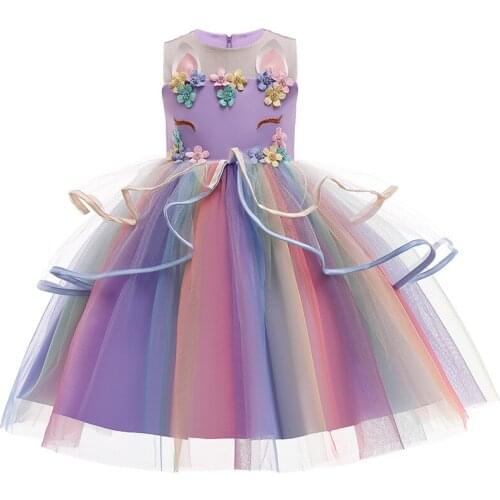 2021 Fashion Summer Girl Clothes Childrens Clothing Unicorn Elegant Dresses For Girls Cosplay Girl Princess Dress For 3-10 Y