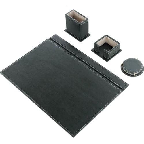 Calme-N 4 Pcs Handmade Green Leather Desk Set, Desk pad in 49cm x 34cm, Penholder, Cube Note Holder, Coaster