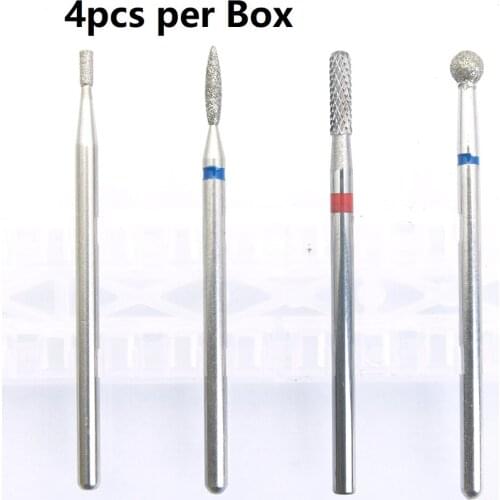 4pcs with Box Diamond Nail Drill Bit Rotery Electric Milling Cutters For Pedicure Manicure Files Cuticle Burr Nail Tools Accesso
