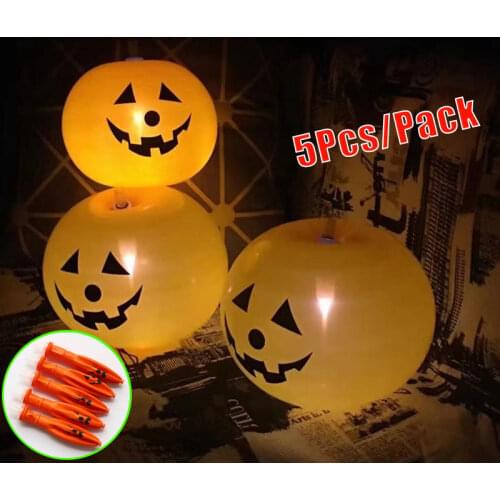 5 Pcs Mini Cartoon Halloween Balloons Pumpkin with Lights Fast Inflatable Toy Halloween Decoration Ball for Haunted House Party
