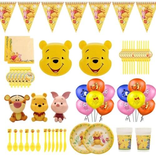 84pcs/lot Disney Winnie the pooh Theme birthday Party Decorations Disposable Tableware Set Plates Napkins Cups For Kids Party