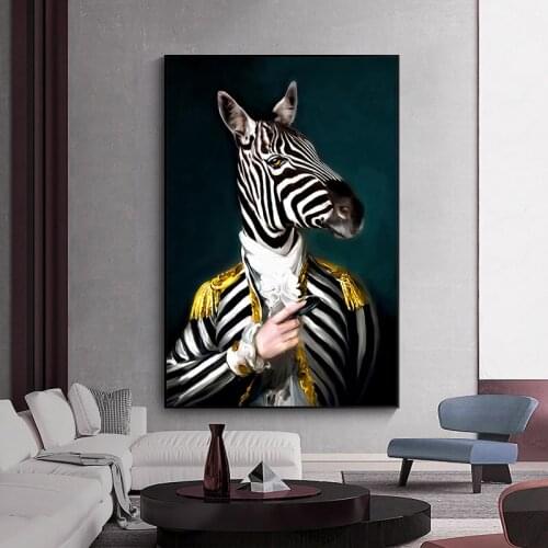 Abstract Poster and Photo Wall Art Oil Painting Portrait Animal Zebra Gentleman Photo Living Room Quadros Home Decoration