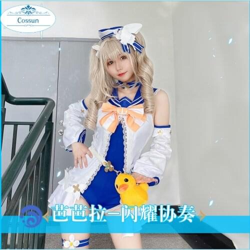 Anime!Genshin Impact Barbara Shining Concerto Swimsuit Lovely Jumpsuits Uniform Cosplay Costume Halloween Party Outfit Women NEW