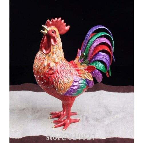 Big Rhinestone Chicken Metal Jewelry Box Huge Pewter Rooster Chicken Statue Trinket Ring Holder Wedding Gift Chicken Metal Craft