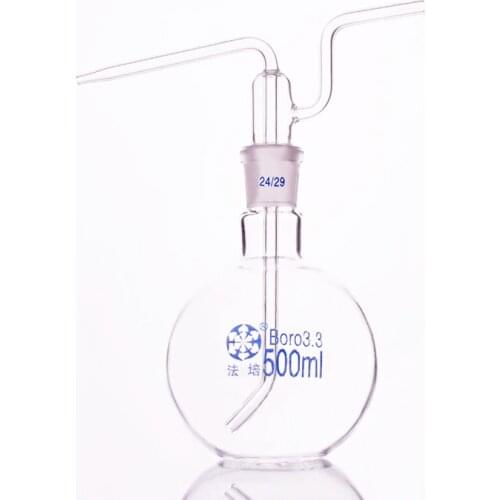 Flat bottom gas washing bottle ,Capacity 500ml,Single standard Ground mouth flat flush flask,Gas wash bottle,Shisha hookah