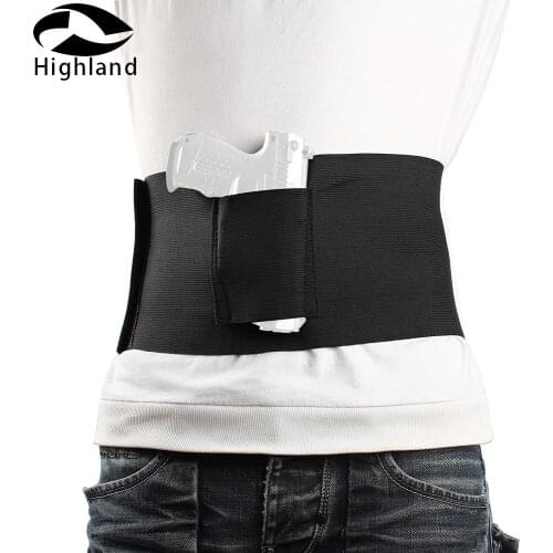 Black Adjustable Elastic Concealment Belly Band Abdominal Belt Waist Pistol Holster for Concealed Carry Dual Magazine Pouches