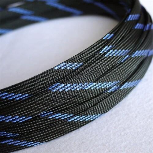 Black & Blue - High quality 10mm Braided PET Expandable Sleeving High Density Sheathing Plaited Cable Sleeves 1M