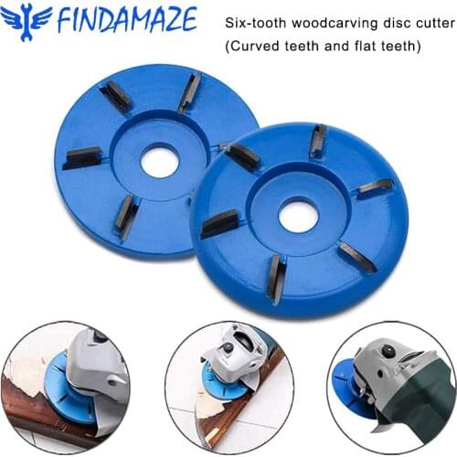 Six Tooth Power Woodcarving Disc Cutter, Engraving Milling Cutter, Arc Tooth and Flat Tooth for Angle Grinder Accessories
