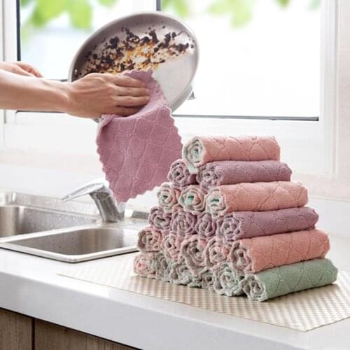 1pc Cheaper Double-layer Absorbent Microfiber Kitchen Dish Cloth Non-stick Oil Household Cleaning Wiping Towel Kichen Tool