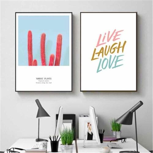 HAOCHU Pink Cactus Travel Poster For Living Room Home Decor Painting Print Poster Simple Nordic Wall Picture Canvas Painting
