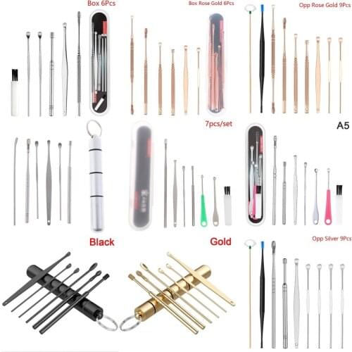 5/6/7/9Pcs/Set Ear Wax Pickers Earpick Wax Remover Curette Stainless Steel Ear Pick Cleaner Ear Cleaner Spoon Care Ear Tool