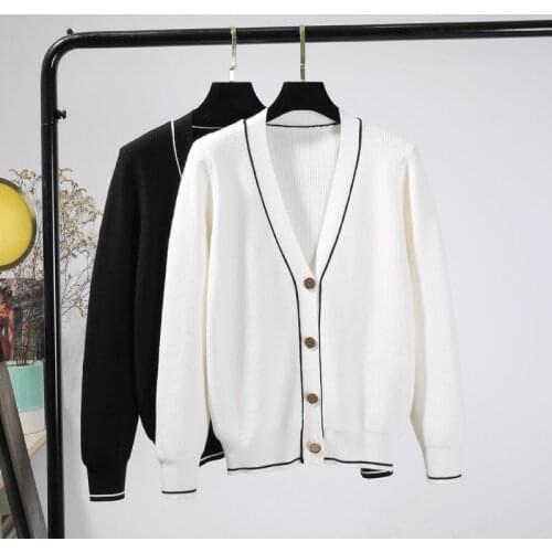 GIGOGOU Black White Cardigan for Women Single Breasted Woman Cardigan Sweater Top Fall Winter Long Sleeve Knitted Open Cardigan