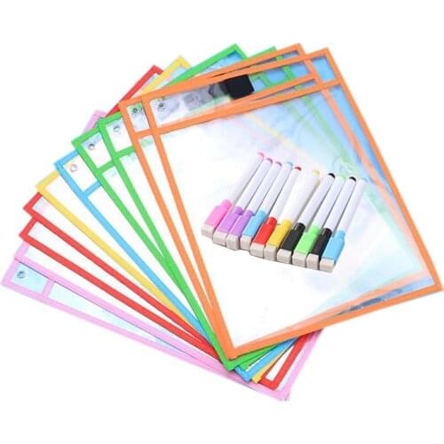 Hot-6pcs Dry Erase Pockets+Pen Holder, Oversize 10x14inch/25.5x36.5cm Pockets,Classroom Organization,Reusable Dry Erase Pockets