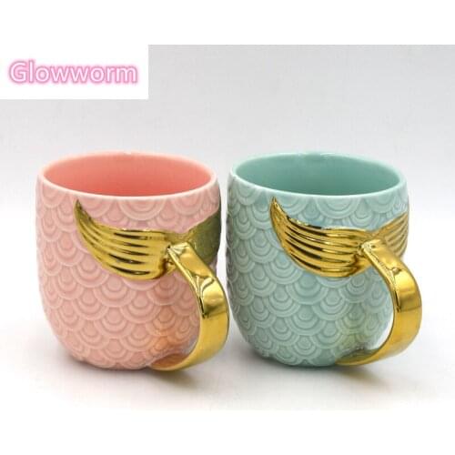 Golden Mermaid Tail Ceramic Mug with Handle Creative Tea Coffee Milk Personalized Mugs Fishtail Cup Novelty Gifts