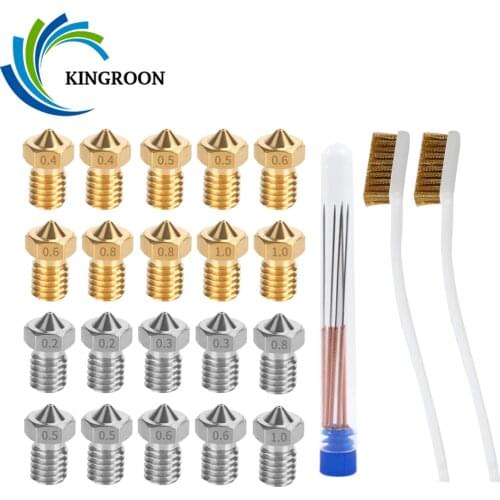 KINGROON 17pcs Kit E3D Nozzle M6 Thread E3D V6 Brass Stainless Steel Nozzle 1.75mm Filament 3D Printer Part Cleaning Needle Tool