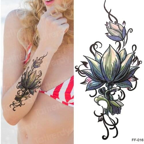 Lace Lotus Tattoos For Women Colorful Henna Temporary Tattoo Sticker Water Transfer Fake arm flower tattoo sexy girls for party