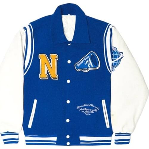 Jaded Embroidery London Bomber Jacket Women Casual PU Leather Contrast Sleeve Coats Female Neutrals Blue Varsity Jackets For Man