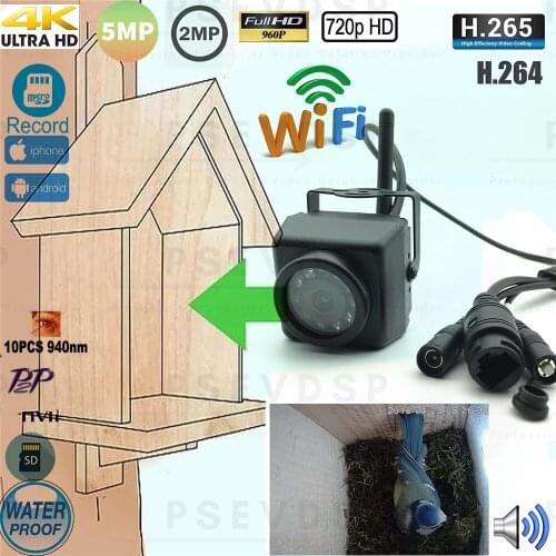 Camhi 5MP 8MP Mini IR Camera Motion Detection Night Vision Wifi Outdoor Cctv Onvif P2p Wireless Cam BirdS Nest And Cage House